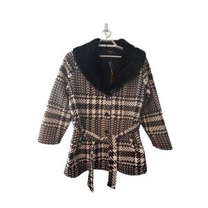Ellen Reyes nwt coat womens size 2X black white houndstooth fleece belted